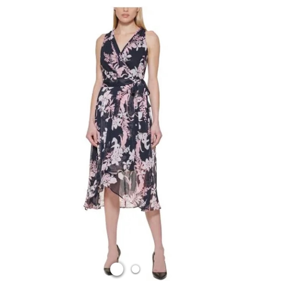 Tommy Hilfiger Womens Chiffon Sleeveless Midi Dress Navy Size 4